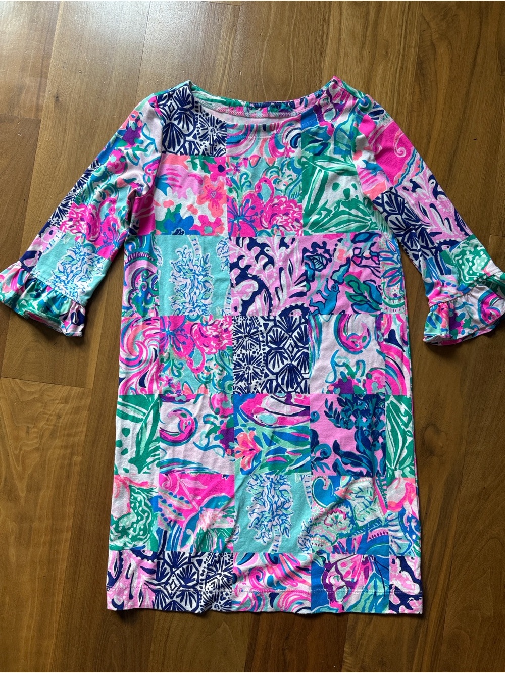 Lilly Pulitzer Girls' Patchwork Print Shift Dress - Pink, Blue & Green Size 10